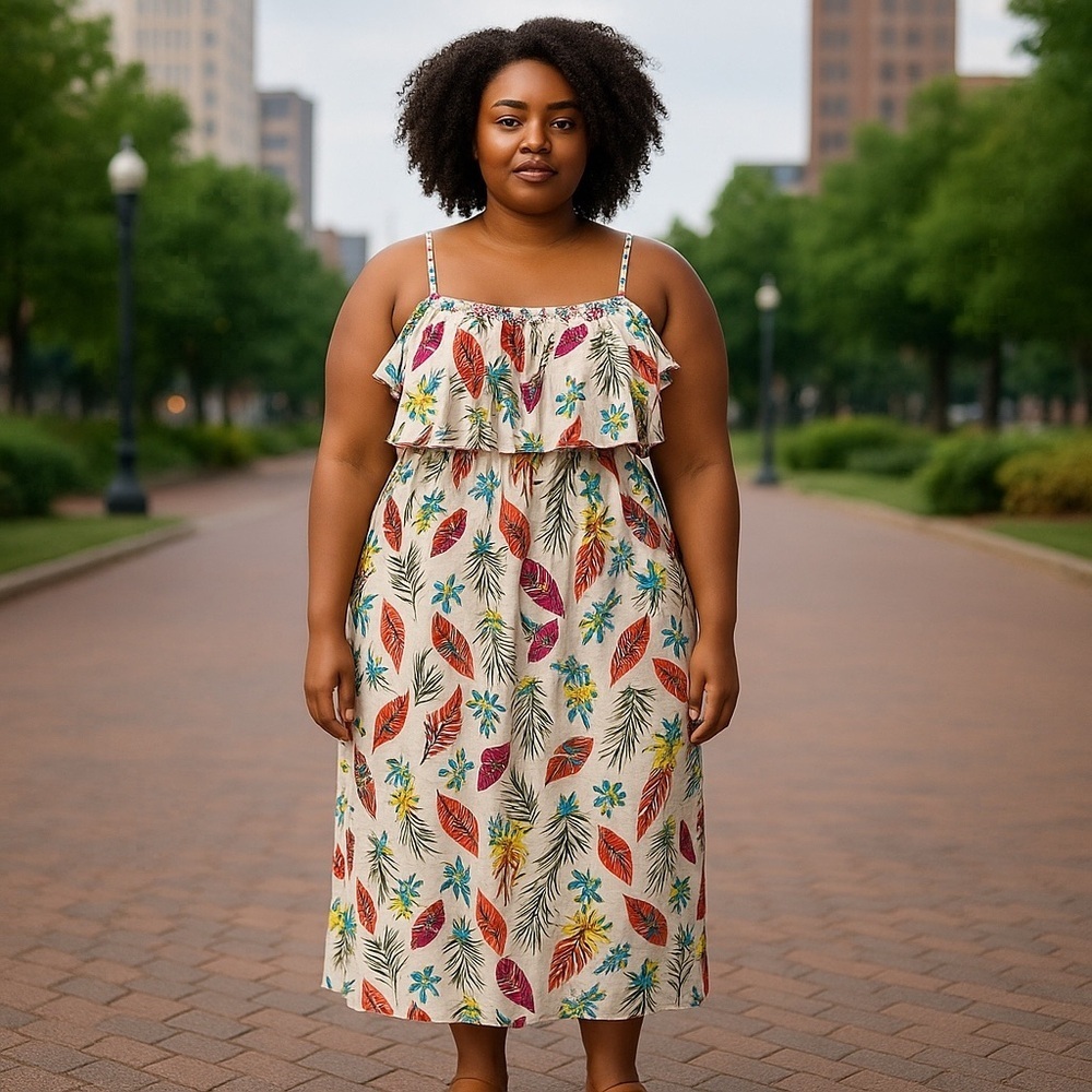 Terra & Sky Colorful Leaf Print Maxi Dress